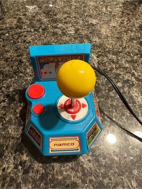Namco Blue Mini Arcade Joystick with Yellow Ball Top and Red Buttons